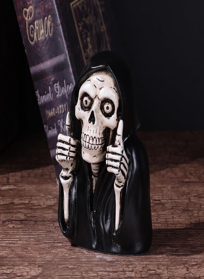 XIAOMAGG Funny Skeleton Figurine- 3.9inch Gothic Grim Reaper Skeleton Knick Knacks,Thumbs Up Mini Skull Figurines,Resin Punk Halloween Home Decor Statue,Retro Death Figurine Dark Humor Gifts for Women - Image 2
